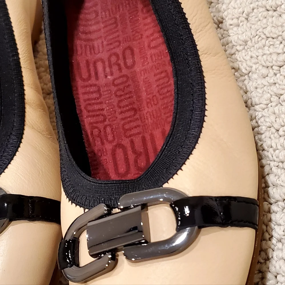 Munro Ivy Leather Colorblock Camel/Black Horsebit Preppy COMFORT Flats 8.5N